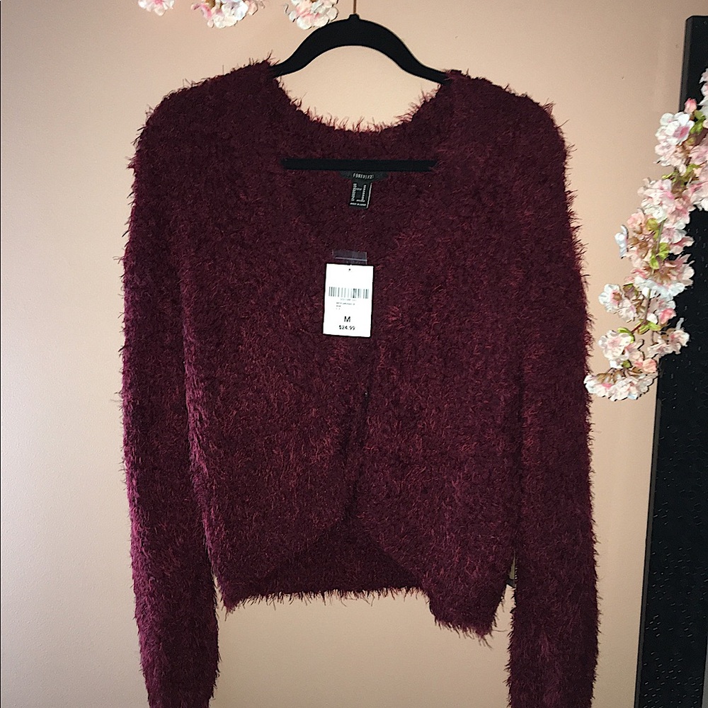 Fuzzy Maroon Cardigan